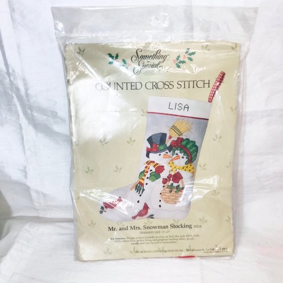 Something Special 50214 Mr/Mrs Snowman Stocking Counted Cross Stitch kit VTG NIP - Picture 1 of 2